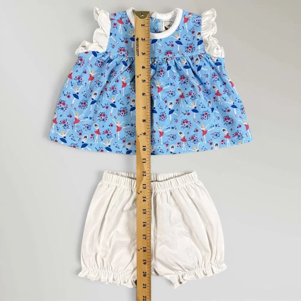 NWT The Oaks Apparel Girl's Dancing Ballerina 2 Piece Bloomer Set Blue Size 6M